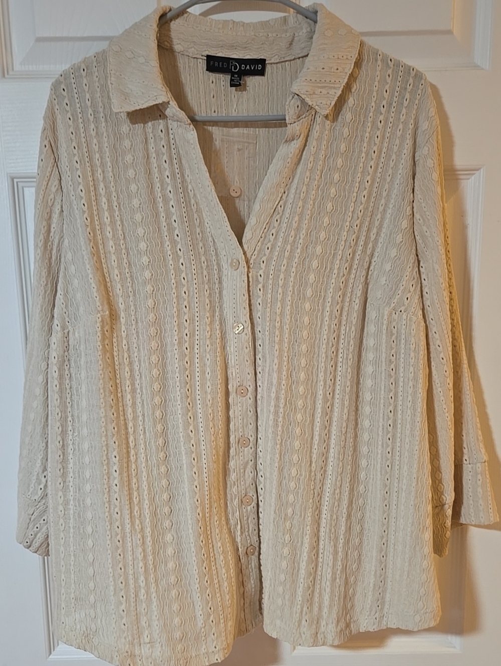 Fred David Cream Eyelet Button-Down Shirt